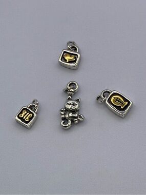 Brighton Mini Cat Charm w Fish, Bird & Butterfly Accent Charms Lot of 4